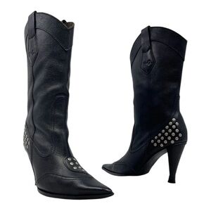 Harley-Davidson Black Studded Leather Heeled Boots